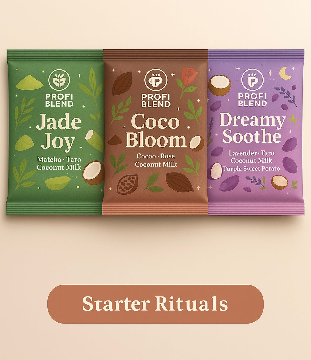 ProfiBlend Starter Ritual Pack with Jade Joy, Coco Bloom, and Dreamy Soothe latte sachets